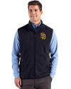 San Diego Padres Cutter & Buck Hunts Point Epic Comfort Recycled Mens Fleece Vest Black Front Thumbnail Image