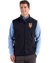 New York Mets Cutter & Buck Hunts Point Epic Comfort Recycled Mens Fleece Vest Black Front Thumbnail Image