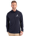 Atlanta Braves Cutter & Buck Prospect Epic Confidence Recycled Textured Stretch Mens Big & Tall Quarter Zip Navy Blue Front Thumbnail Image