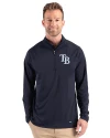 Tampa Bay Rays Cutter & Buck Prospect Epic Confidence Recycled Textured Stretch Mens Big & Tall Quarter Zip Navy Blue Front Thumbnail Image