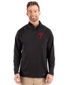 View image 1: Philadelphia Phillies Cutter & Buck Prospect Recycled Featherlight Stretch Mens Big & Tall Quarter Zip Black Front