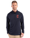 Cleveland Guardians - Cutter & Buck Prospect Epic Confidence Recycled Textured Stretch Mens Big & Tall Quarter Zip Navy Blue Front Thumbnail Image