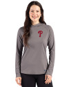 Philadelphia Phillies Cutter & Buck Prospect Epic Confidence Recycled Womens Hooded Pullover Elemental Grey Front Thumbnail Image
