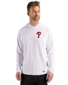Philadelphia Phillies Cutter & Buck Prospect Epic Confidence Recycled Mens Hooded Pullover White Front Thumbnail Image