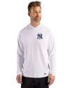 New York Yankees Cutter & Buck Prospect Epic Confidence Recycled Mens Hooded Pullover White Front Thumbnail Image