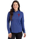 Philadelphia Phillies Cutter & Buck Prospect Epic Confidence Recycled Textured Stretch Womens Quarter Zip Tour Blue Front Thumbnail Image