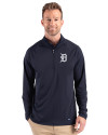 Detroit Tigers Cutter & Buck Prospect Epic Confidence Recycled Textured Stretch Mens Quarter Zip Navy Blue Front Thumbnail Image