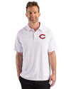 Cincinnati Reds Cutter & Buck Prospect Epic Confidence Recycled Textured Stretch Mens Sport Polo White Front Thumbnail Image