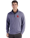 Boston Red Sox Cooperstown Cutter & Buck Forge Epic Confidence Recycled Double Stripe Mens Quarter Zip Navy Blue/White Front Thumbnail Image