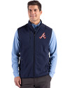 Atlanta Braves Cooperstown Cutter & Buck Hunts Point Epic Comfort Recycled Mens Fleece Vest Navy Blue Front Thumbnail Image