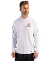 Atlanta Braves Cooperstown Cutter & Buck Prospect Epic Confidence Recycled Mens Hooded Pullover White Front Thumbnail Image