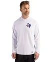 Texas Rangers Cooperstown Cutter & Buck Prospect Epic Confidence Recycled Mens Hooded Pullover White Front Thumbnail Image
