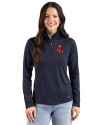 Boston Red Sox Cooperstown Cutter & Buck Prospect Epic Confidence Recycled Textured Stretch Womens Quarter Zip Navy Blue Front Thumbnail Image