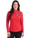 Texas Rangers Cooperstown Cutter & Buck Prospect Epic Confidence Recycled Textured Stretch Womens Quarter Zip Red Front Thumbnail Image