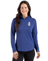Chicago Cubs Cooperstown Cutter & Buck Prospect Epic Confidence Recycled Textured Stretch Womens Quarter Zip Tour Blue Front Thumbnail Image