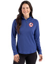New York Yankees Cooperstown Cutter & Buck Prospect Epic Confidence Recycled Textured Stretch Womens Quarter Zip Tour Blue Front Thumbnail Image