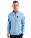 Philadelphia Phillies Cooperstown Cutter & Buck Prospect Epic Confidence Recycled Textured Stretch Mens Quarter Zip Atlas Light Blue Front Thumbnail Image