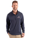 Atlanta Braves Stars & Stripes Cutter & Buck Forge Epic Confidence Recycled Stretch Mens Big & Tall Quarter Zip Dark Navy Blue Heather Front Thumbnail Image