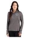 New York Mets Mono Cutter & Buck Forge Epic Confidence Recycled Stretch Womens Quarter Zip Dark Black Heather Front Thumbnail Image