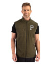 Pittsburgh Pirates Mono Cutter & Buck Hunts Point Epic Comfort Recycled Fleece Mens Full Zip Vest Poplar Front Thumbnail Image
