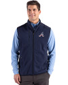 Atlanta Braves Stars & Stripes Cutter & Buck Hunts Point Epic Comfort Recycled Fleece Mens Full Zip Vest Navy Blue Front Thumbnail Image