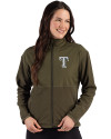 Texas Rangers Mono Cutter & Buck Hunts Point Epic Comfort Recycled Hybrid Fleece Womens Full Zip Jacket Poplar Front Thumbnail Image