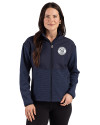 Milwaukee Brewers Mono Cutter & Buck Hunts Point Epic Comfort Recycled Hybrid Fleece Womens Full Zip Jacket Navy Blue Front Thumbnail Image