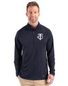 Minnesota Twins Mono Cutter & Buck Prospect Epic Confidence Recycled Textured Stretch Mens Big & Tall Quarter Zip Navy Blue Front Thumbnail Image