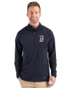 Boston Red Sox Stars & Stripes Cutter & Buck Prospect Epic Confidence Recycled Textured Stretch Mens Big & Tall Quarter Zip Navy Blue Front Thumbnail Image