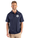 Milwaukee Brewers Mono Cutter & Buck Prospect Epic Confidence Recycled Textured Stretch Mens Sport Polo Navy Blue Front Thumbnail Image