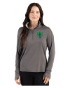 Seattle Sounders FC Cutter & Buck Forge Recycled Four-Way Stretch Womens Quarter Zip Pullover Dark Black Heather Front Thumbnail Image
