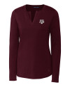 Texas A&M Aggies Cutter & Buck Long Sleeve Womens Double V-Neck Shirt Bordeaux Mannequin Thumbnail Image