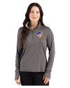 FC Cincinnati Cutter & Buck Forge Recycled Four-Way Stretch Womens Quarter Zip Pullover Dark Black Heather Front Thumbnail Image