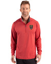 Real Salt Lake Cutter & Buck Forge Recycled Four-Way Stretch Mens Quarter Zip Pullover Cardinal Red Heather Front Thumbnail Image