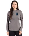 View image 4: San Jose Earthquakes Cutter & Buck Prospect Recycled  Featherlight Stretch Womens Hooded Pullover Elemental Grey Front