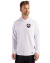 Orlando City SC Cutter & Buck Prospect Recycled Featherlight Stretch Mens Hooded Pullover White Front Thumbnail Image