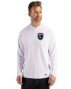 San Jose Earthquakes Cutter & Buck Prospect Recycled Featherlight Stretch Mens Hooded Pullover White Front Thumbnail Image