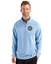 New York City FC Cutter & Buck Prospect Recycled Featherlight Stretch Mens Quarter Zip Atlas Light Blue Front Thumbnail Image