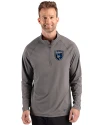 San Jose Earthquakes Cutter & Buck Prospect Recycled Featherlight Stretch Mens Quarter Zip Elemental Grey Front Thumbnail Image