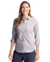 Cutter & Buck Easy Care Stretch Oxford Stripe Womens Long Sleeve Button Down Shirt Charcoal Front Thumbnail Image