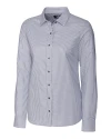 Cutter & Buck Easy Care Stretch Oxford Stripe Womens Long Sleeve Button Down Shirt Charcoal Mannequin Thumbnail Image