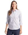 Cutter & Buck Easy Care Stretch Oxford Stripe Womens Long Sleeve Button Down Shirt French Blue Front Thumbnail Image