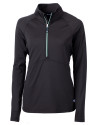 View image 29: Cutter & Buck Adapt Recycled Soft Knit Stretch Womens Half Zip Pullover Black/Hunter Mannequin