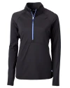 Cutter & Buck Adapt Recycled Soft Knit Stretch Womens Half Zip Pullover Black/Tour Blue Mannequin Thumbnail Image