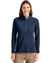 Cutter & Buck Adapt Recycled Soft Knit Stretch Womens Half Zip Pullover Navy Blue Front Thumbnail Image