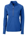 View image 109: Cutter & Buck Adapt Recycled Soft Knit Stretch Womens Half Zip Pullover Tour Blue Mannequin