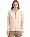 Cutter & Buck Adapt Recycled Soft Knit Stretch Womens Half Zip Pullover Wheat Front Thumbnail Image