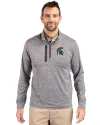 Michigan State Spartans Cutter & Buck Stealth Heathered Quarter Zip Mens Pullover Elemental Grey Front Thumbnail Image