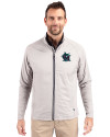 Miami Marlins City Connect- Cutter & Buck Adapt Recycled Soft Knit Stretch Mens Big & Tall Hybrid Full Zip Jacket Polished Medium Gray Front Thumbnail Image