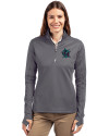 Miami Marlins City Connect- Cutter & Buck Traverse Recycled Stretch Womens Quarter Zip Elemental Grey Front Thumbnail Image